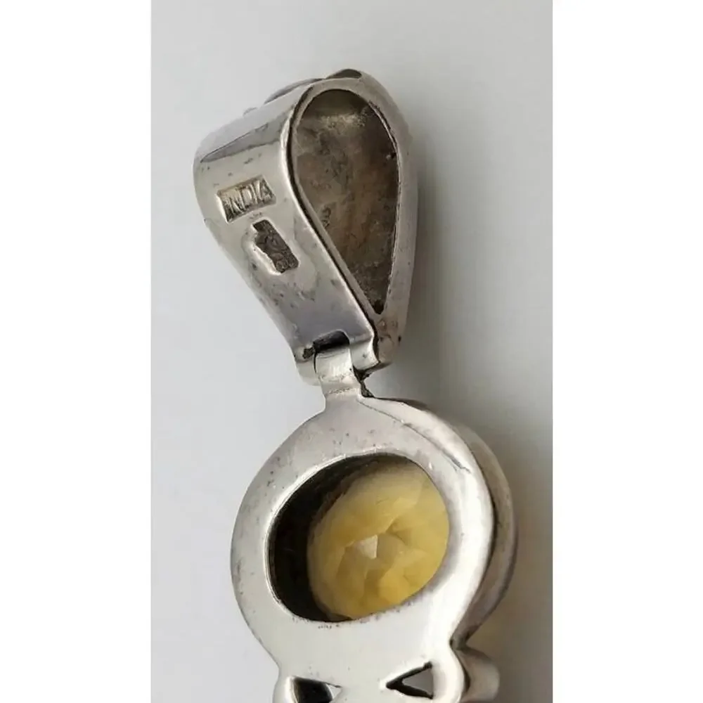 Vintage Silver .925 Carved Tigers Eye Cultured Pearl Citrine Pendant